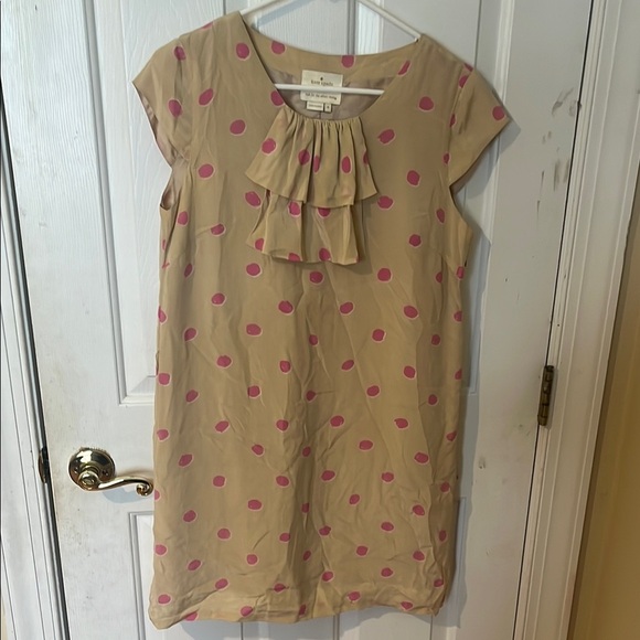 Kate Spade Tan and Pink Silk Dress with Pleated Ruffles and Cap Sleeves size 8 - Picture 1 of 6